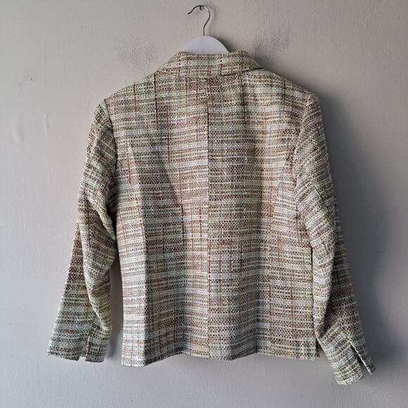 Coldwater Creek Mint Green Brown Tweed Blazer Jacket Pearl Buttons - Size 8 NWT - Picture 6 of 9